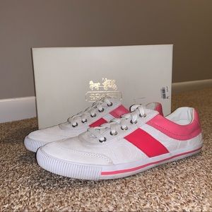 COACH Cady Canvas White Red Pink Tennis Sneaker